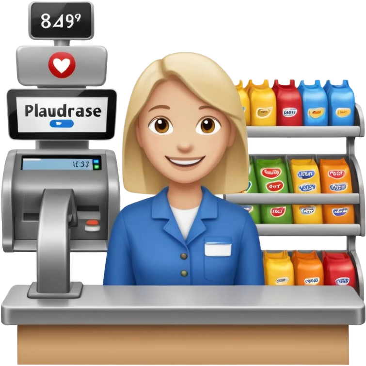 Eine Person die an der Supermarktkasse steht. Die Kasse ist gekennzeichnet als Plauderkasse. emoji