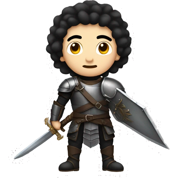 white guy with black hair and leather armor with a big sword  emoji
