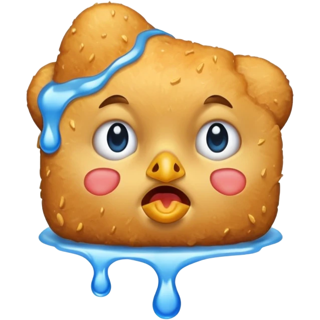 a chicken nugget crying loudly with blue tears emoji