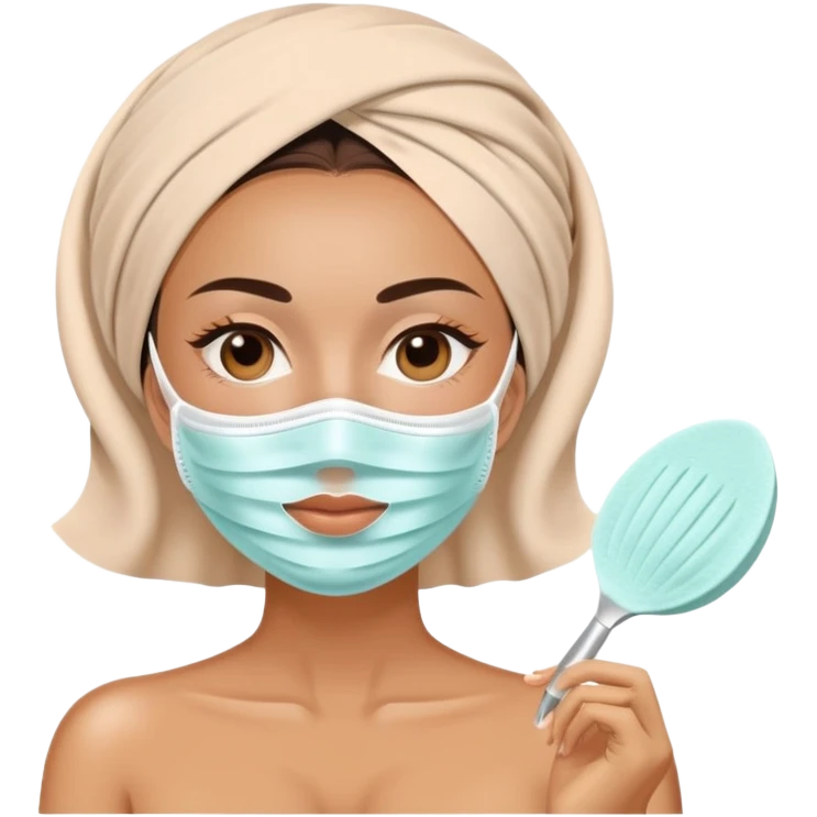 Tan Lady with face mask spa beauty full face relaxing emoji