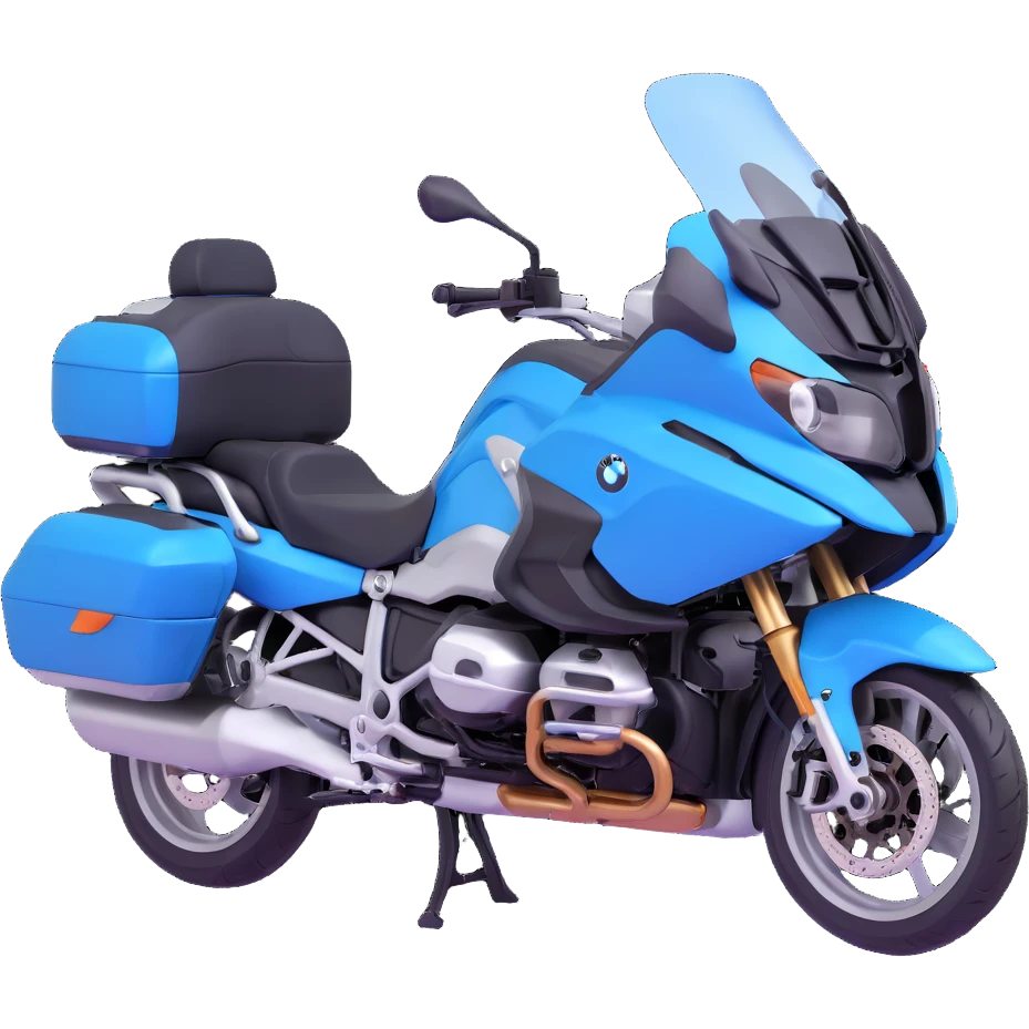 blue BMW R 1200 RT touring motorcycle with rider and saddlebags emoji