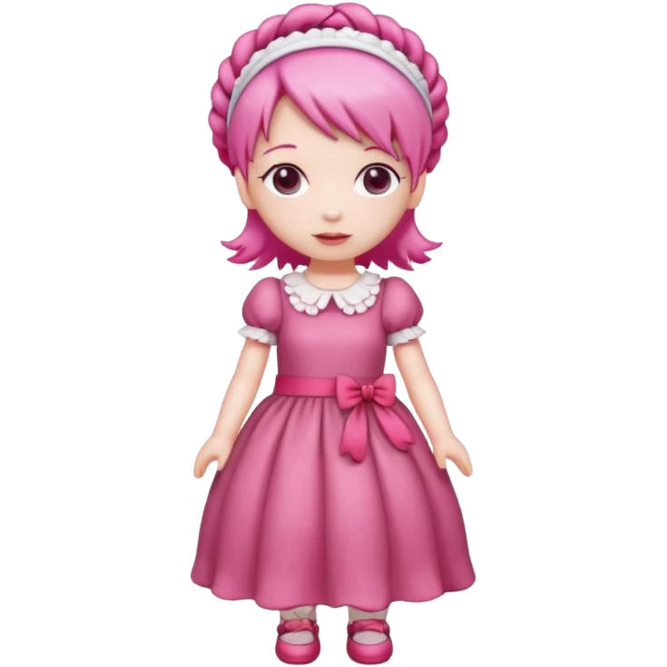 Isolated detaile illustration incredibly raspberry torte doll figurine full body with pink hair and a raspberry hairband emoji