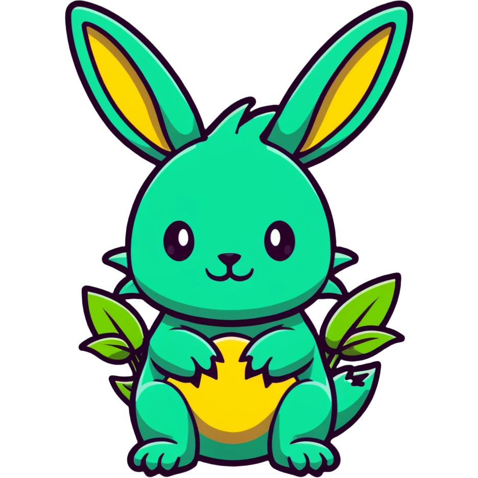 A cute dragon with bunny ears and plant-like features, with spikes on its back emoji
