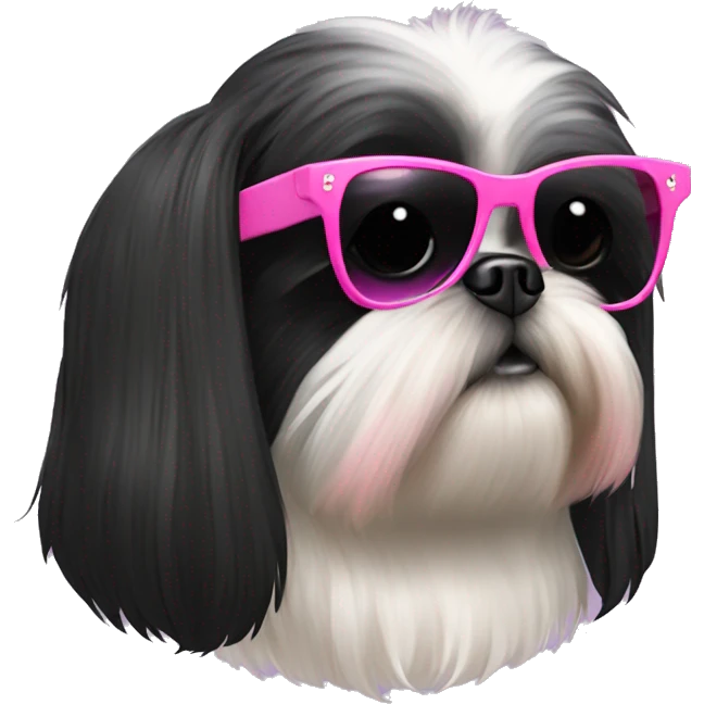 All black hair shiz tzu with pink sunglasses emoji