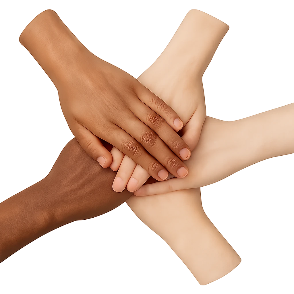 a handpile, top-down view, hands overlapping in a circle emoji