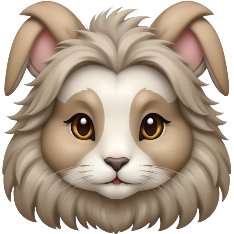 light-brown grey white lionhead with much hair in the ceeks and ears, and with eyelashes emoji