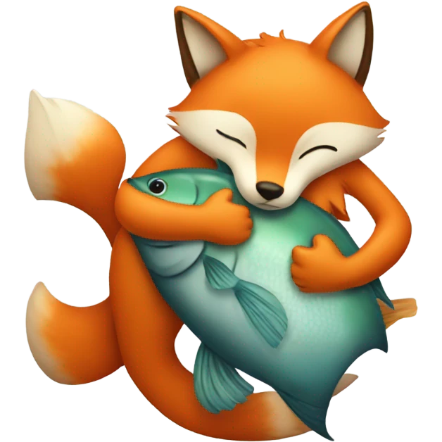 a fox hugging a fish emoji