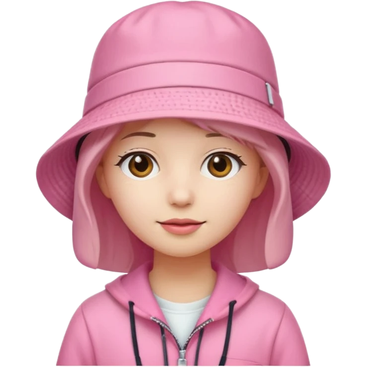 Stylish pink outfit with bucket hat emoji