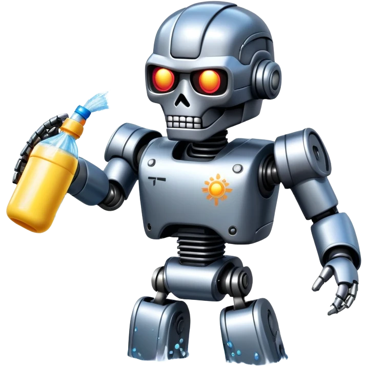 Terminator robot splashing water during Thai Songkran festival emoji