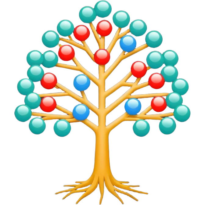 Minimalistic flat vector icon, iOS style, thin black contour on white background. Binary tree diagram with connected nodes. Clean, no text, no shadows emoji