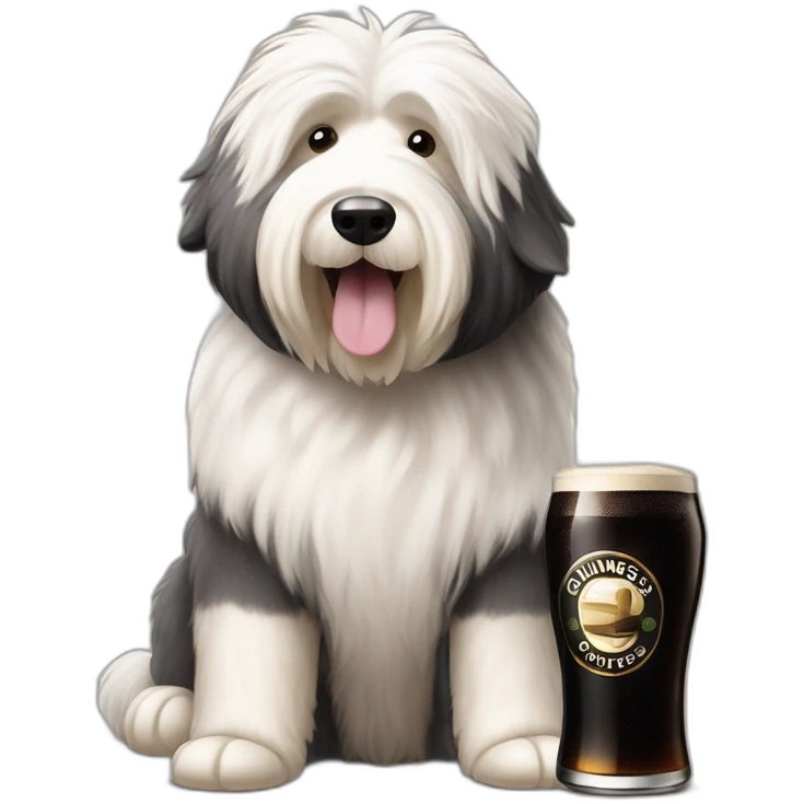 old english sheepdog with pint of guinness emoji