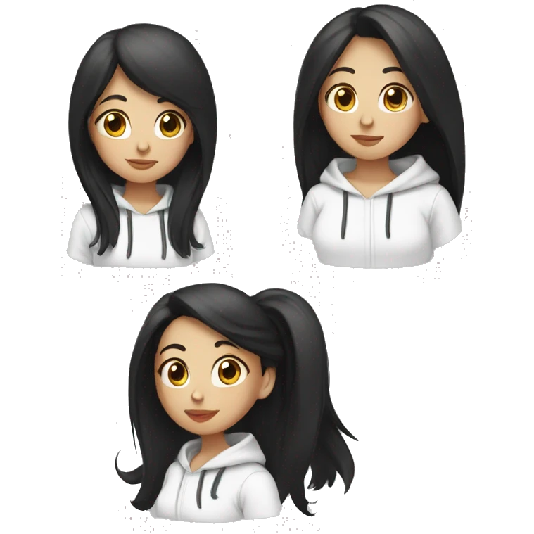 Long straight black hair girl in white hoodie emoji