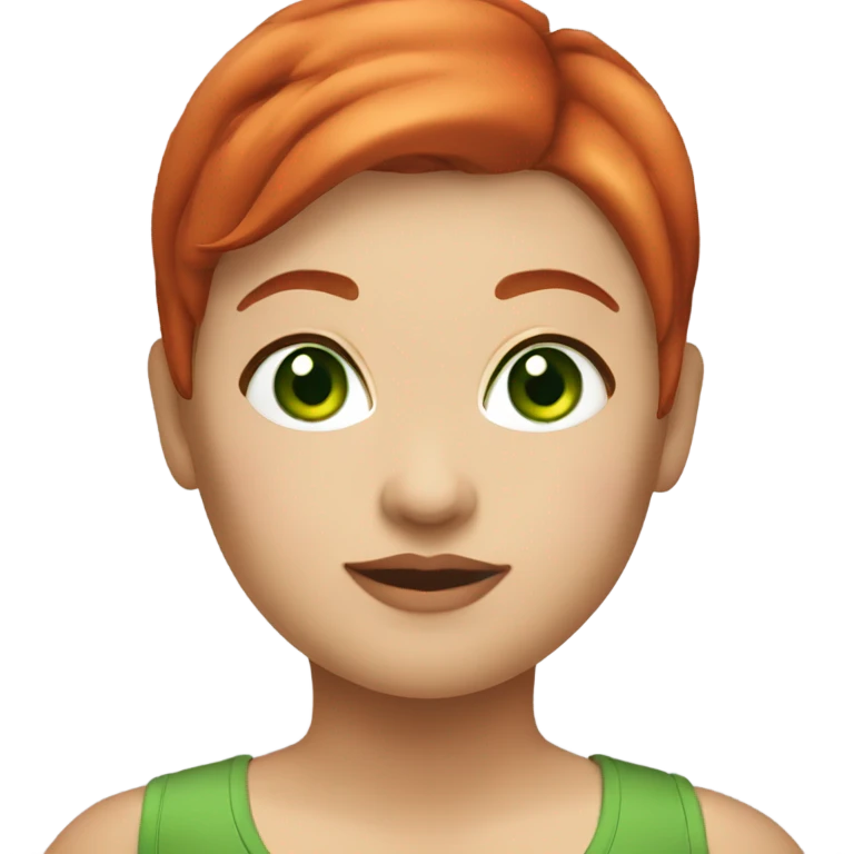 red short haired chubby female with green eyes emoji