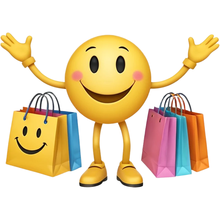 2 HAPPY SMILEY FACE  WITH HANDS AND FEET WITH SHOPPING BAGS IN EACH HAND emoji