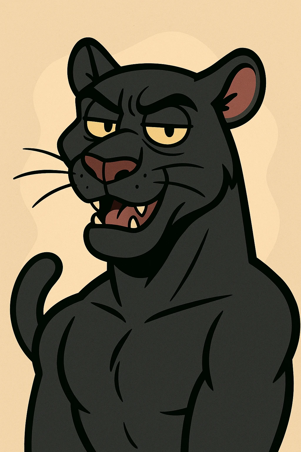 black panther, stylized cartoon, bold lines, expressive face, simple background emoji
