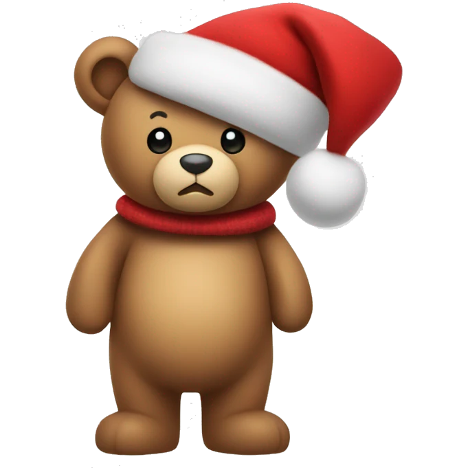 Teddy bear in a red hat with a Christmas tree emoji