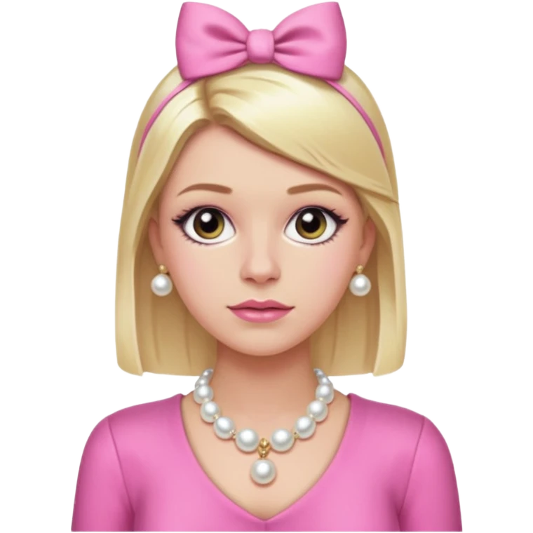 Chanel Oberlin, blonde hair, pink outfit, pearl accessories, confident expression emoji
