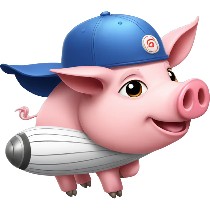 pig wearing baseball hat in rocket ship emoji