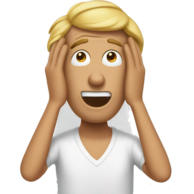 Goofy man, hands  on head, made  mistake emoji