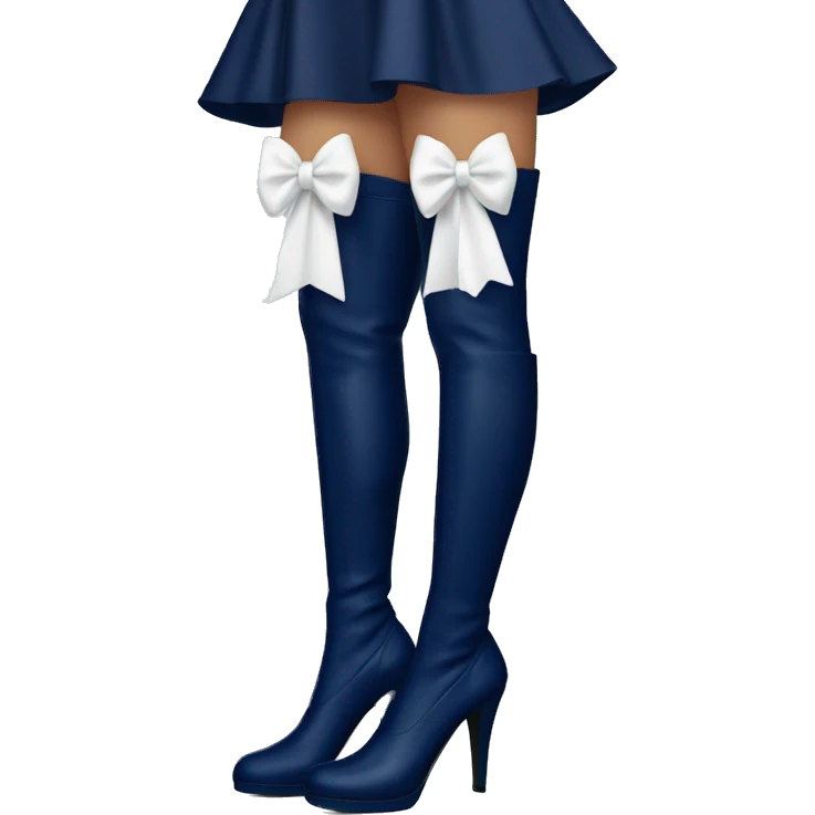 Navy blue thigh high boots with white bow emoji