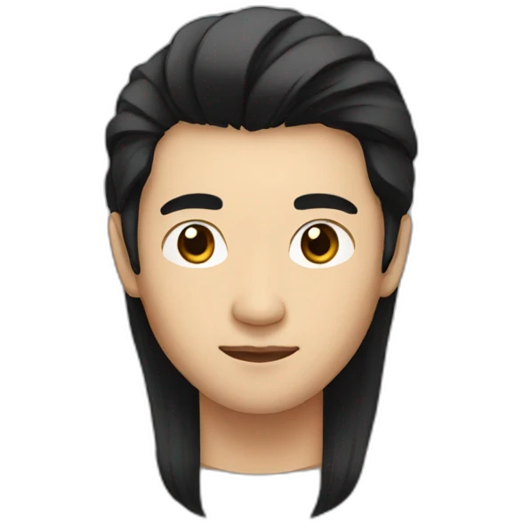 Asian man with long black hair with a cut emoji