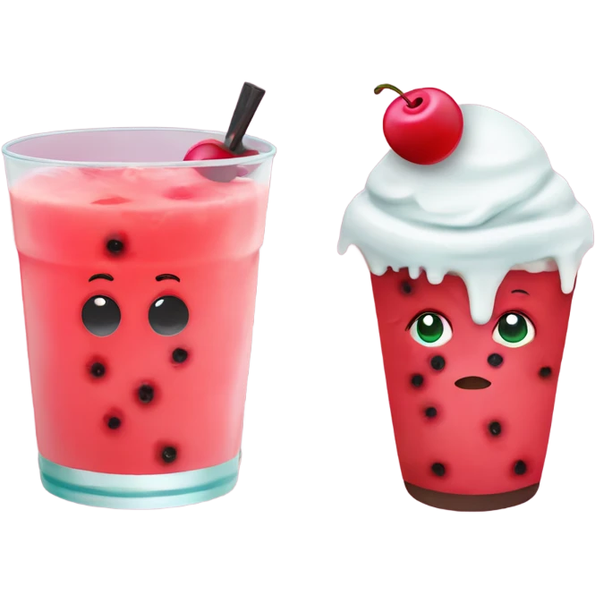 watermelon juice with a cherry and icecream topping, without a face on the cup emoji