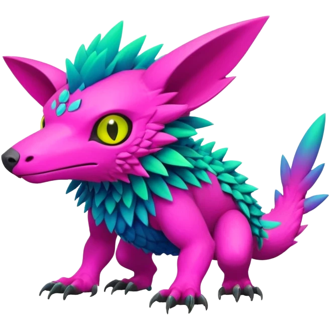 Tropical lush warm-colored modern colorful neon-colored cyber-Fakémon-Digimon-Trico-Vernid-creature emoji