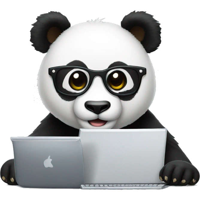 panda with glasses typing code on a big computer  emoji