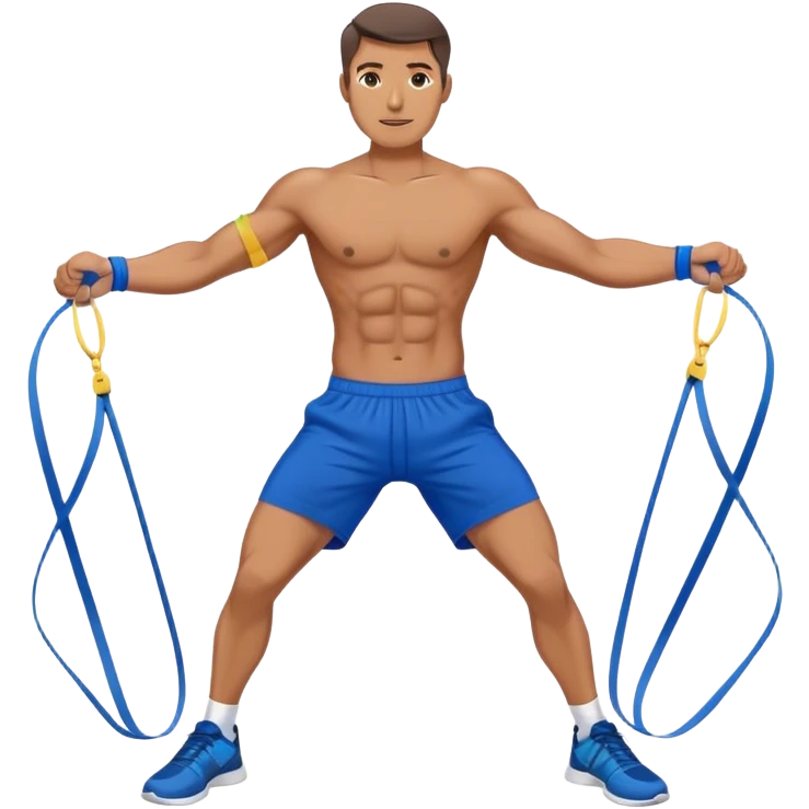 fit man with blue shorts resistance bands exercises emoji