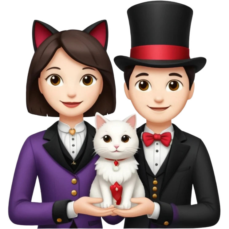 magician couple and their pet cat emoji