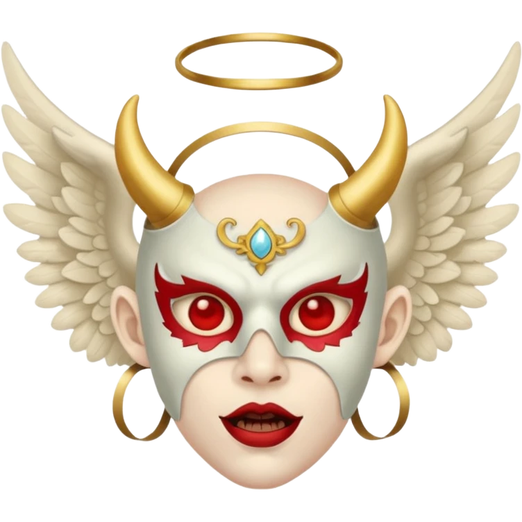 Demon wearing angel mask emoji