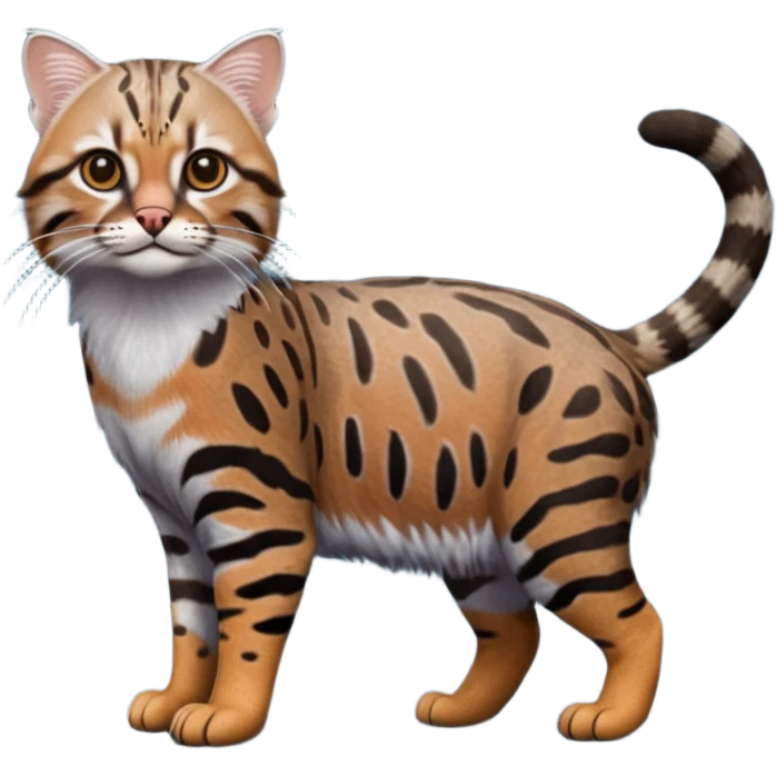 Realistic wild natural elegant lifelike Pallas-cat-ocicat-ocelot-Rusty-spotted-cat-fusion-hybrid-animal-creature, full body, hyper-realism emoji