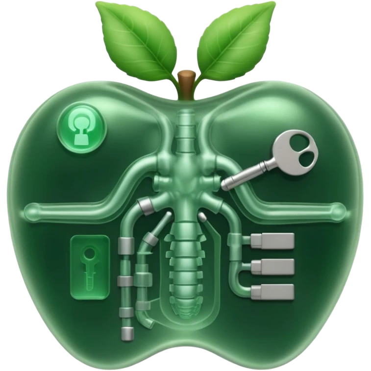 3D render of Swallowed Keys, X-Ray imaging aesthetic, translucent materials showing internal structure, stomach shape in greenish night-vision style with keys inside, medical scan style, Apple emoji style, isolated on white background --v 6.0. emoji