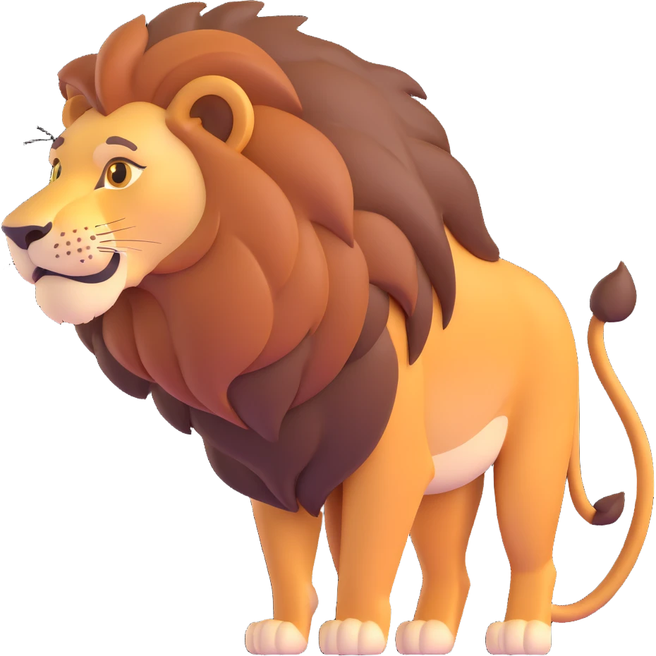 FULL BODY panthera leo male style wild, full flat cute side profile design in 3d soft l centered composition cartoon style128x128 pixels 1 tail emoji