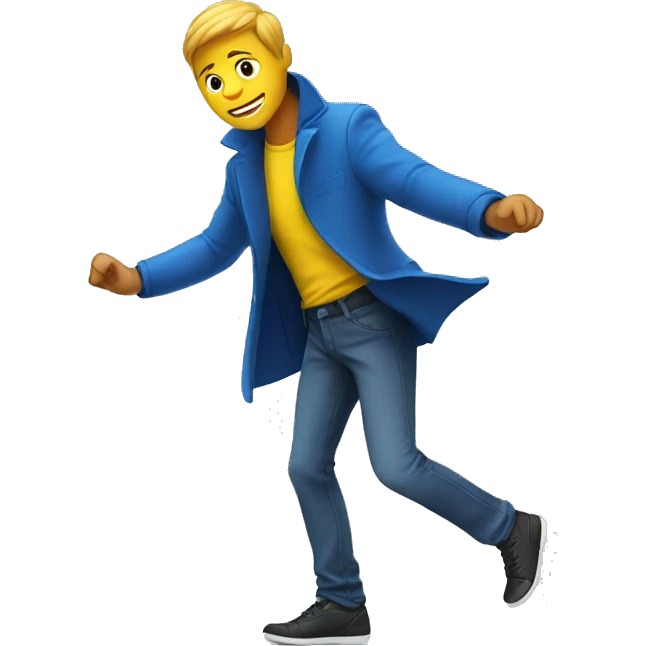GUY WITH BLUE COAT AND YELLOW INNER SHIRT SHOWING HIS DANCE MOVES emoji