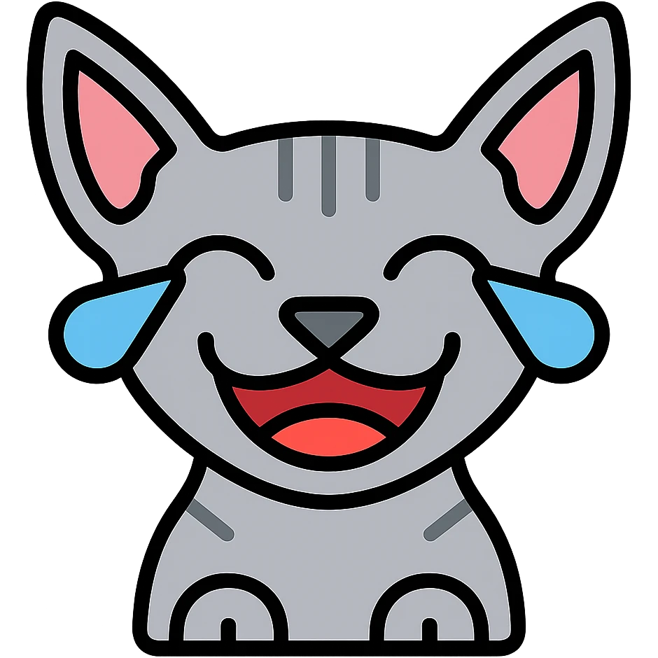 grey sphynx cat laughing with tears, lighter grey color emoji