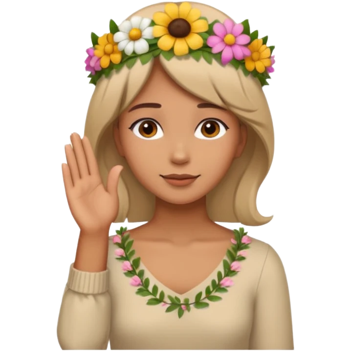 ผู้หญิงหันข้าง พนมมือสวัสดี มีดอกไม้คาดที่หัว emoji