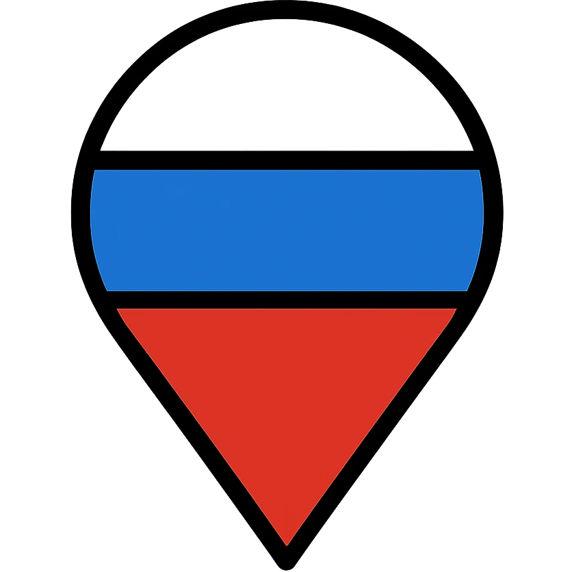 Location pin marker with Russian flag colors (white, blue, and red horizontal stripes) emoji