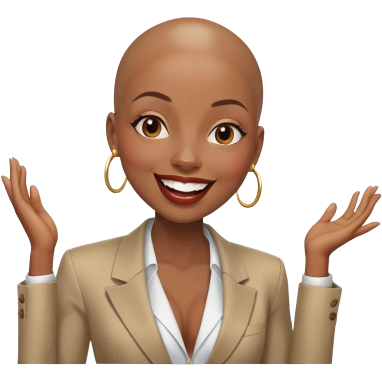 shiny skin wearing blazer Alluring laughing black woman wide nose bald head big brown lips  emoji