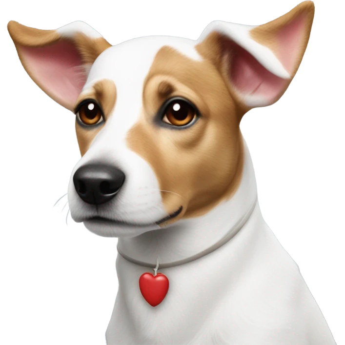 White dog white red spots jackrussel with rain deer ears headband emoji