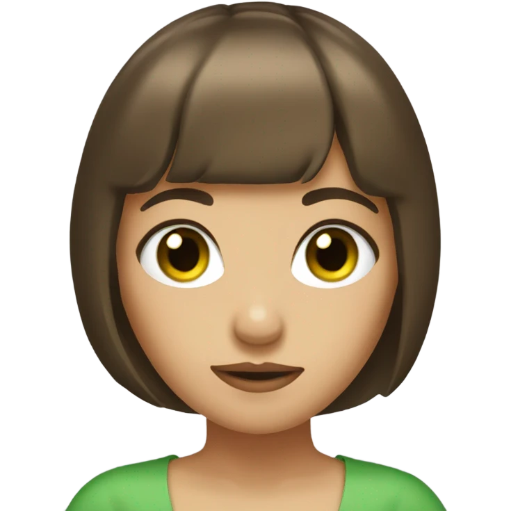 Woman Brown hair with bangs and green Eyes - in a cute pose emoji