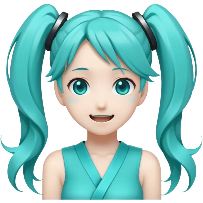 Hatsune Miku happy reaction with turquoise twin tails emoji