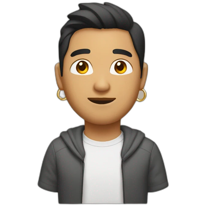 brown asian man with light beard with EarPods in ears and with golden chain on neck emoji