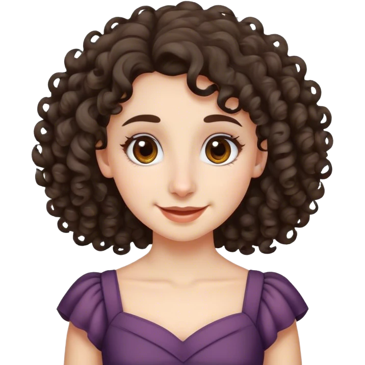 a curly perian girl with white skine & normal_ big nose & dark brown eyes that weared a dress anf look luke happy  emoji