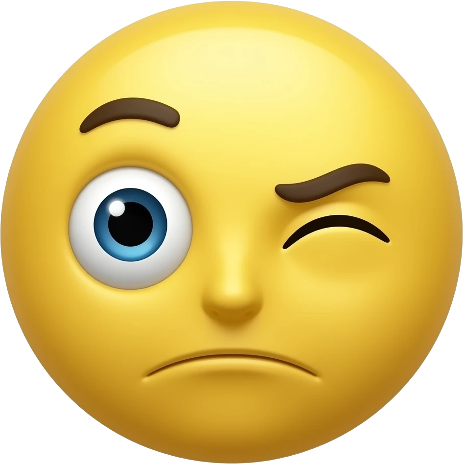 Yellow Discord emoji, deadpan cold face, flat line mouth, left eye wide open staring, right eye tense half-closed twitching, simple 2D. emoji