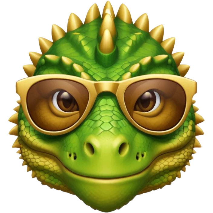 rich capitalist iguana head with golden glossy sunglasses emoji