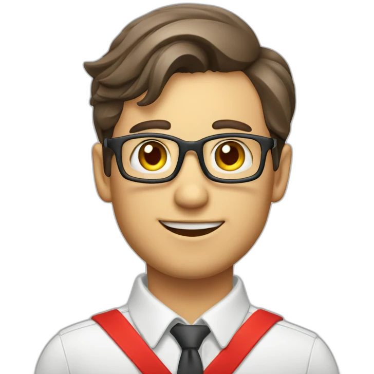 An employee of the real estate agency "Floors" with a red badge around his neck emoji
