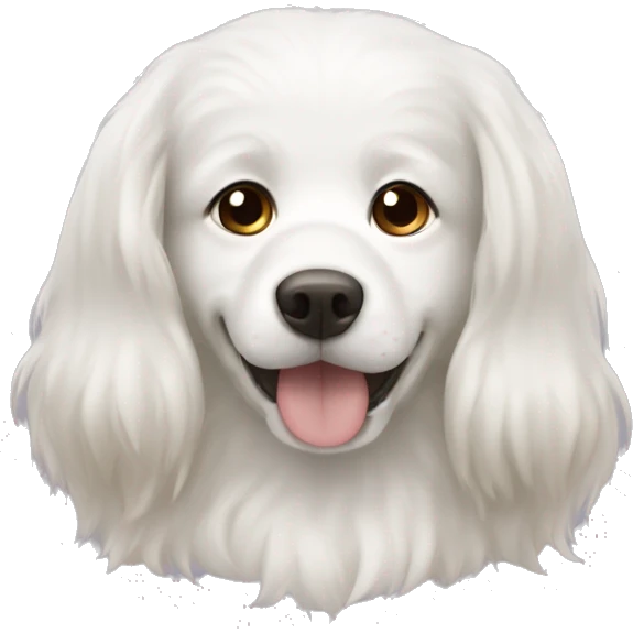 white dog have long hair and brown ear with mungbean emoji