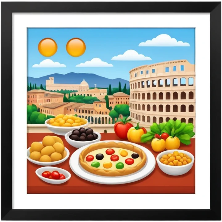 Rome theme, food and culture, colorful, emoji style emoji