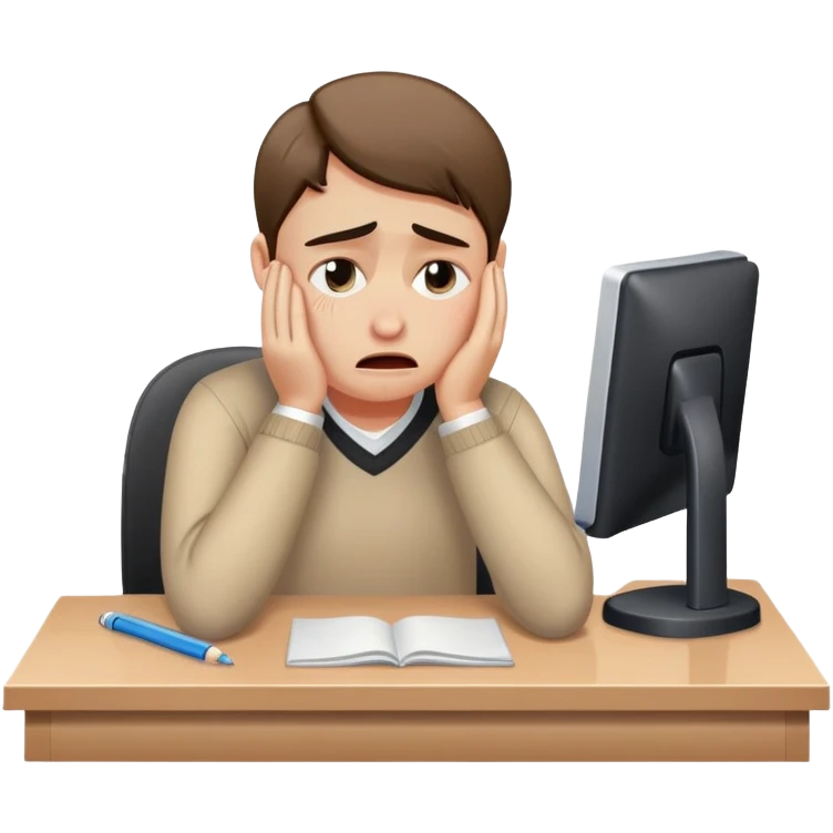person sitting at a modern desk crying emoji